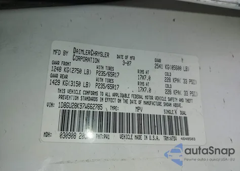 2007 Dodge Nitro Sxt from USA, damaged, VIN 1D8GU28K97W662785